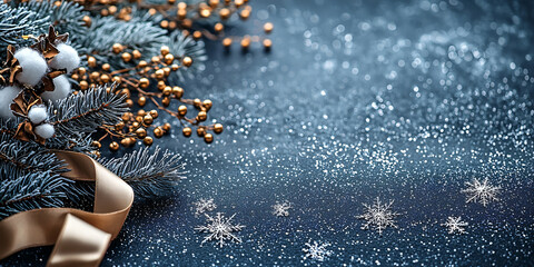 Minimalist Christmas Flat Lay with Frosted Pine and Cotton — Perfect for Elegant Holiday Greeting Cards