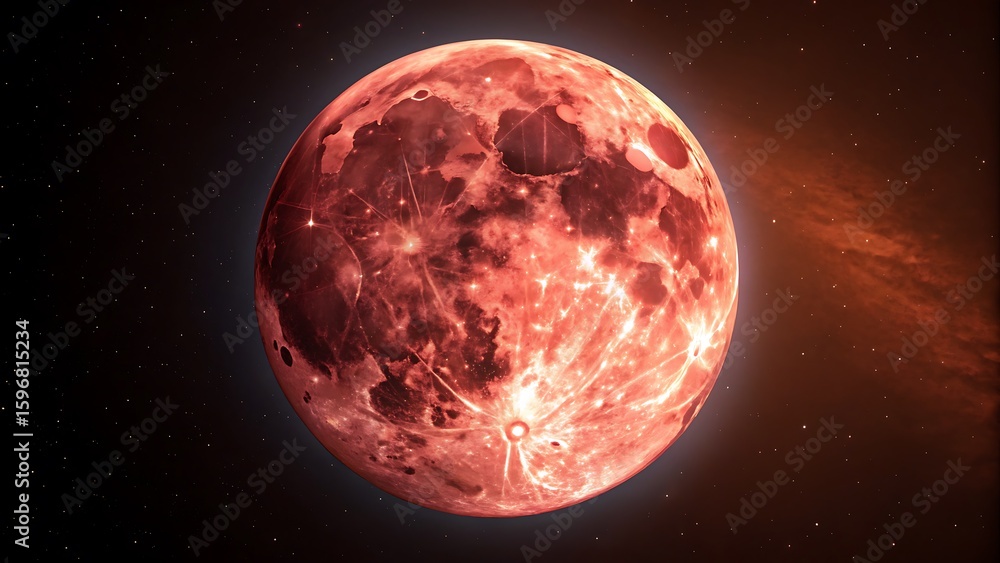 Wall mural a red planet with craters against a dark background