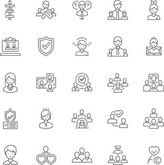 Line Art Icon Set Teamwork, Security, and Management for Business Concepts, Seamless Vector Graphics