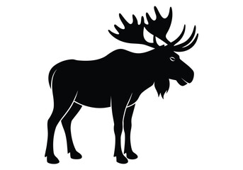 Vector art of a majestic moose with large antlers stands in profile, isolated on a white background