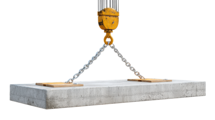 Concrete Slab Suspended by Crane Chains Construction Site Heavy Lifting Industrial Project