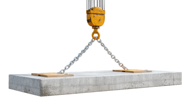 Concrete Slab Suspended by Crane Chains Construction Site Heavy Lifting Industrial Project
