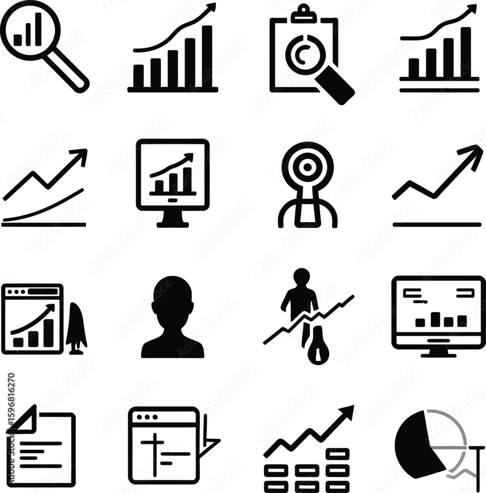 Poster growth trends a collection of analytical data and business insights visualized in vector icons