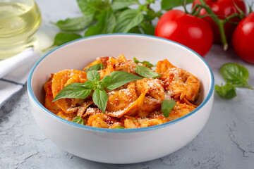 Italian tortellini pasta with tomato sauce - Italian food style
