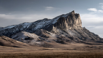 Snow-capped Mount Hood at dawn, a panoramic winter landscape with clouds and sky