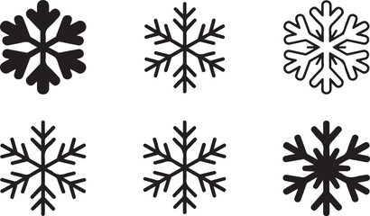 Six black snowflake icons winter cold