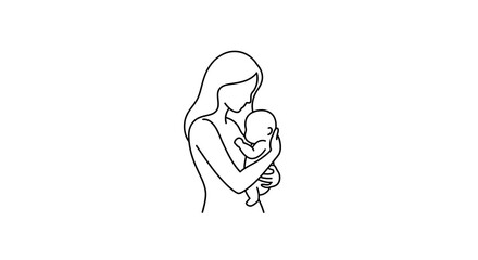 Minimalist line art of mother embracing newborn baby