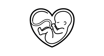 Heart-shaped silhouette of fetus with umbilical cord