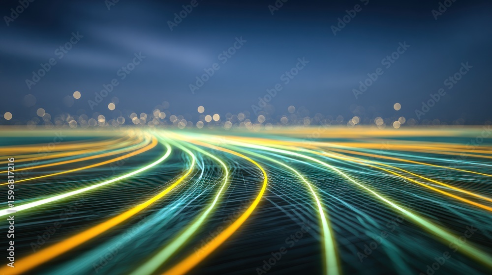 Poster abstract design with glowing lines and a network pattern.