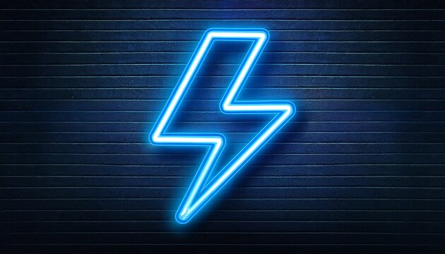 neon blue lightning icon glowing energy icon on transparent background