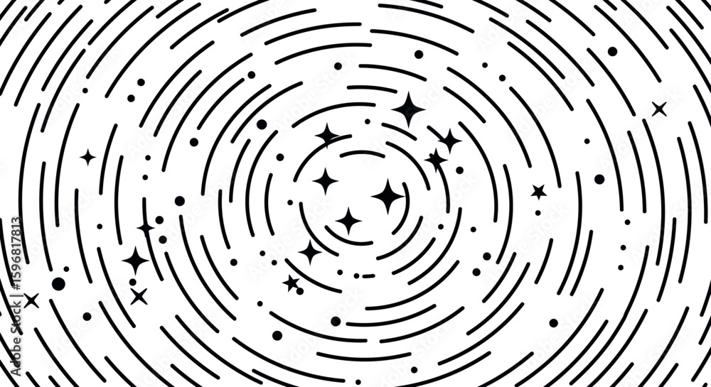 Aufkleber abstract cosmic swirl with stars and dotted circular pattern in monochrome