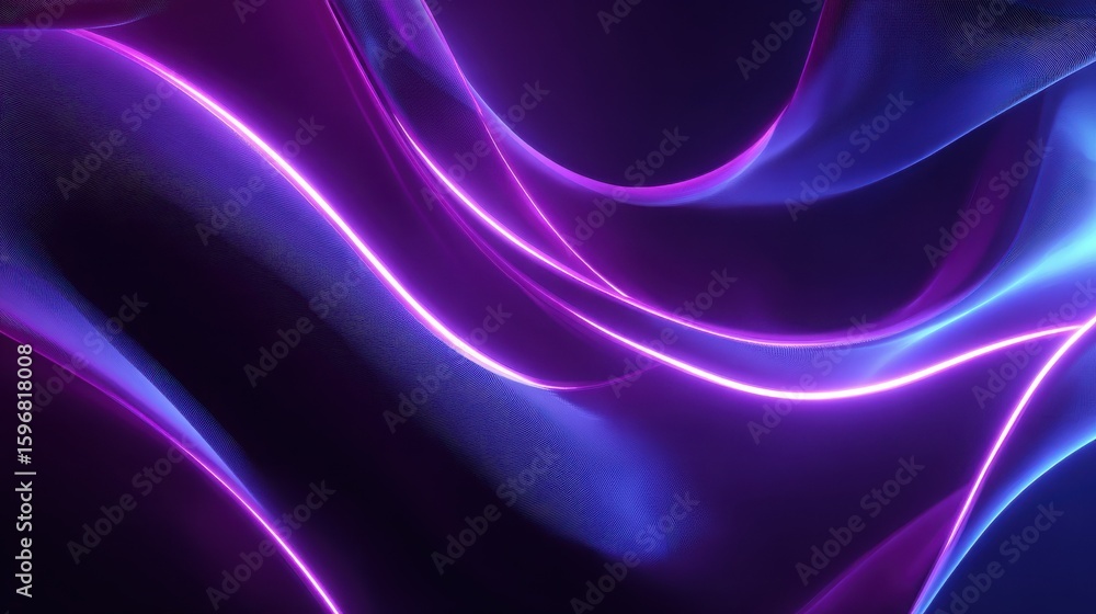 Poster 3d render abstract background illuminated with violet blue neon light glowing wavy lines curvy shape
