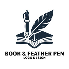 Book And Feather Pen Vector Logo Design 