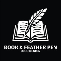 Book And Feather Pen Vector Logo Design 