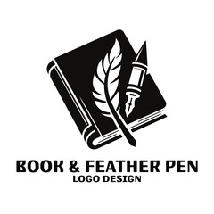 Book And Feather Pen Vector Logo Design 