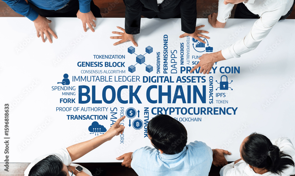 Aufkleber a diverse group of professionals engages in a productive discussion about blockchain concepts, explo