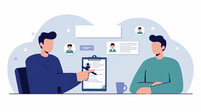 Flat vector two professionals are having a job interview in the office