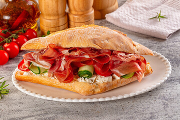 Sandwich with ciabatta and jamon