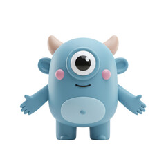 Naklejka premium Cute blue one-eyed monster cartoon character