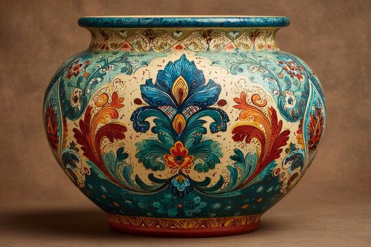 Traditional italian ceramic vase showcasing vibrant hand-painted floral designs, reflecting the rich artistic heritage of the region
