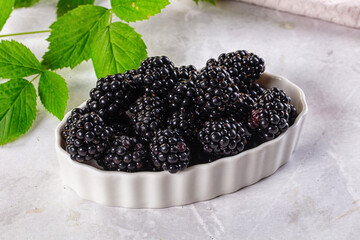 Raw sweet juicy blackberry in the bowl