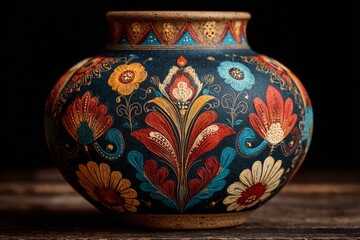 Traditional hand-painted ceramic vase with floral motifs, representing a piece of cultural art