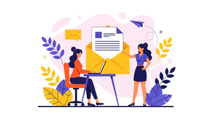 Adobe illustrator vector flat style illustration of people exchanging emails and messages, depicting online communication and digital correspondence concepts