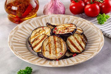 Tasty grilled eggplant round slices