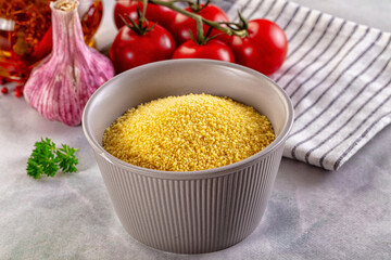 Vegan cuisine - raw dry couscous