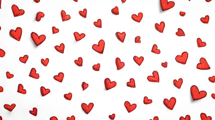Scattered Red Heart Illustration Pattern on White Background for Love and Valentine Themes