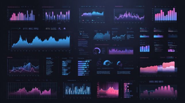 Business infographics set with different diagram vector illustration. Data visualization elements, marketing charts and graphs. Website and presentation template. Abstract infographics data template.