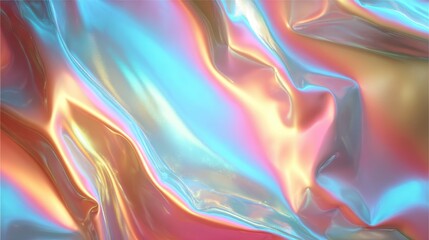 Holographic liquid background. Holograph gold, blue, pink colors texture with foil effect. Halographic iridescent backdrop. Pearlescent gradient for design prints. Rainbow metallic texture