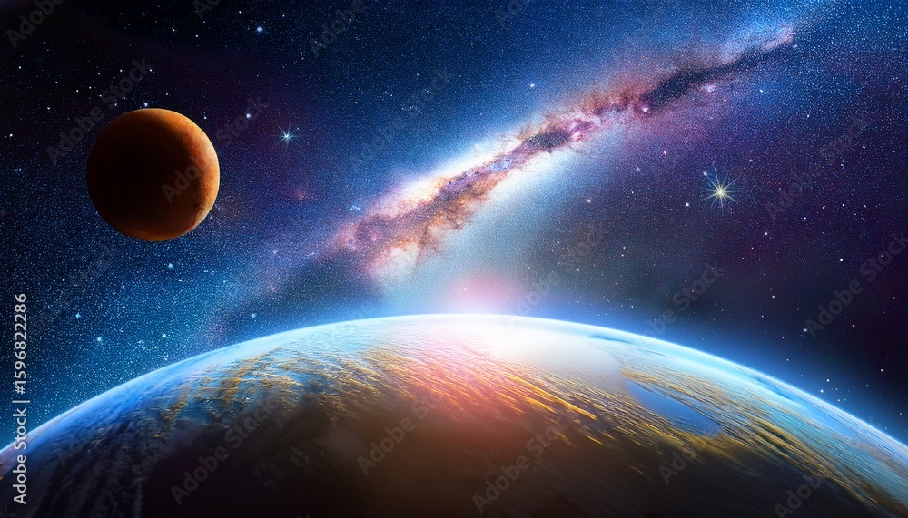 Wall mural image of outer space with background of stars and nebulae a planet in deep space illustration