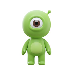 Obraz premium Cute green one-eyed alien cartoon character