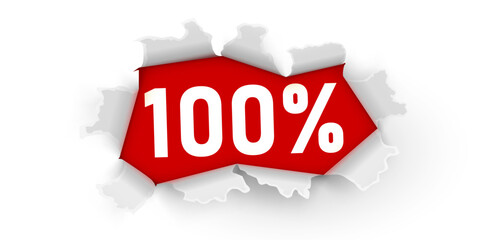 Paper explosion. 100 Percent Off. Mega Sale Banner. Vector illustration.