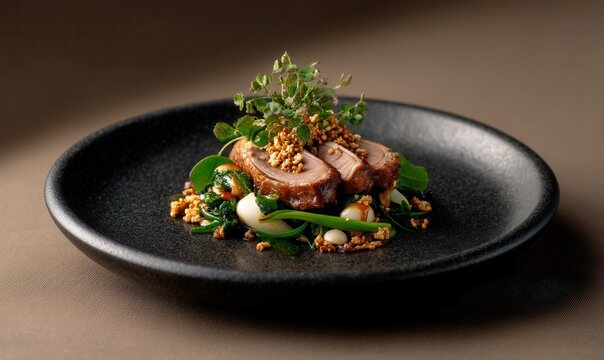 Culinary canvas showcasing Corey Lee's slow-roasted squab, a symphony of flavors in San Francisco