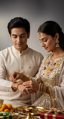 Aesthetic Raksha Bandhan setup with traditional thali, sweets, and warm bond