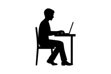 Silhouette of Person Working on Laptop at Desk Vector Illustration for Business Technology and Remote Work Concepts