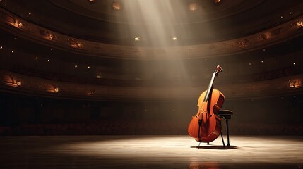 Fototapeta premium Cello on Empty Concert Hall Stage .