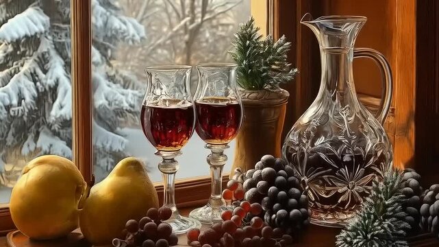 Winter Still Life: Harmonious blend of seasonal colors, creating inviting warmth