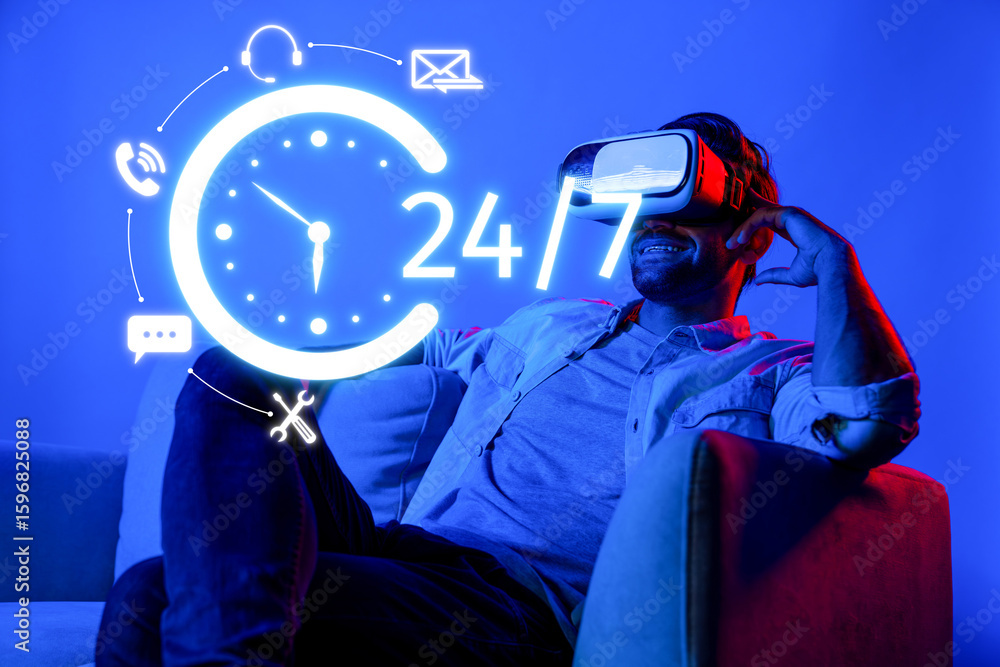 Poster this stock photo showcases a customer service agent using virtual reality technology to enhance 24 7