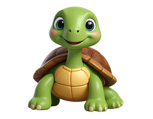 Fototapeta premium Cute Cartoon Turtle Sitting with Big Eyes and Blush on Cheeks, Transparent PNG.