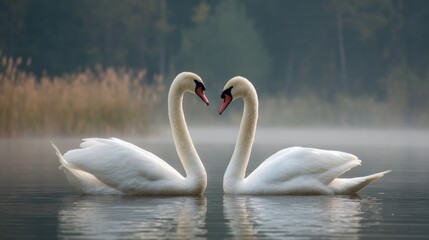 Obraz premium Two swans in a peaceful lake