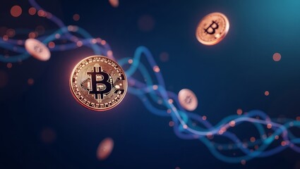 Digital Bitcoin Token with Futuristic Blockchain Theme
