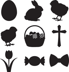 Easter objects silhouettes bunny chick