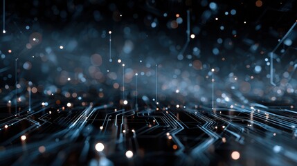 technology abstract background with circuit diagram elements, in the style of light black and indigo, luminous shadows, bokeh, angular. generative AI.