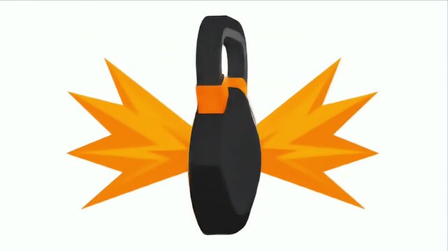 Black kettlebell with a lightning bolt, with burst of energy on white