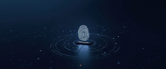 Digital fingerprint on a dark blue surface, security concept