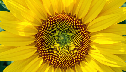 Close up of a vibrant yellow sunflower with intricate seed patterns