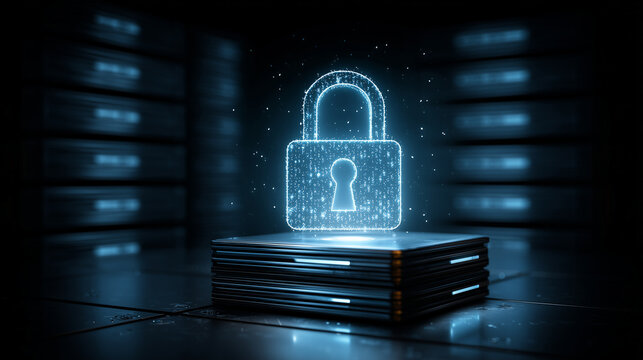 Data encryption symbol over a secure server, security in internet, vector style